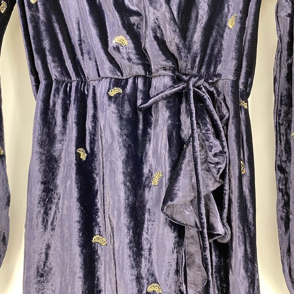 Rococo Sand Velvet Maxi Faux Wrap Dress Sequin Long Sleeve Holiday Party - Picture 11 of 14